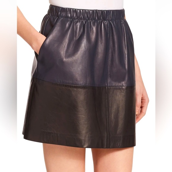 Vince lamb leather two toned color block mini skirt FIRM PRICE - Picture 1 of 16